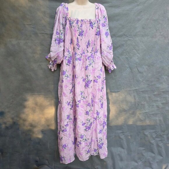 English Factory Pink Floral Smocked Maxi Dress Plus Size 2X Square Neck - Picture 1 of 5